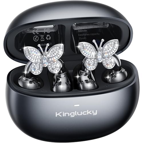 Kinglucky Jewelry-Inspired Clip-On Earbuds with Butterfly Earrings, Comfortable Fit & 50H Playtime Open Ear Bluetooth 5.4 Wireless Headphones for Women, Small Ears, Sports & Workouts (Black) - Image 1