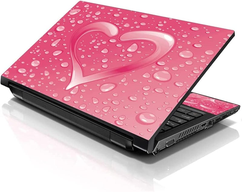 إل أس أس غطاء جلد لابتوب 17-17.3 بوصة مع نقش قلب وردي ملون لـ HP وDell وLenovo وApple وAsus وAcer وCompaq - يناسب 16.5 و17 و17.3 و18.4 و19 بوصة (وسادتان للمعصم مجانًا) - Image 1