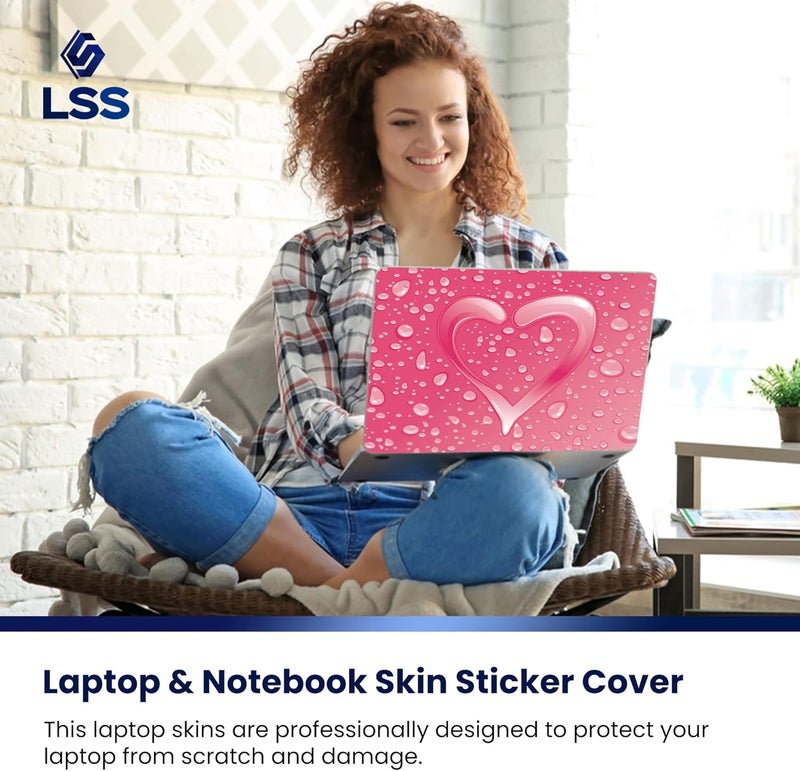 إل أس أس غطاء جلد لابتوب 17-17.3 بوصة مع نقش قلب وردي ملون لـ HP وDell وLenovo وApple وAsus وAcer وCompaq - يناسب 16.5 و17 و17.3 و18.4 و19 بوصة (وسادتان للمعصم مجانًا) - Image 5