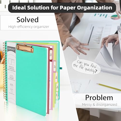 Ospelelf Foldable Spiral Clipboard Folio with Storage Zipper Pouch, 5 Plastic Folders with 10 Pockets,Refillable Lined Notepad (11" x 8.5"), Hardcover Project Organizer with 39 Stickers (Aqua) - Image 5