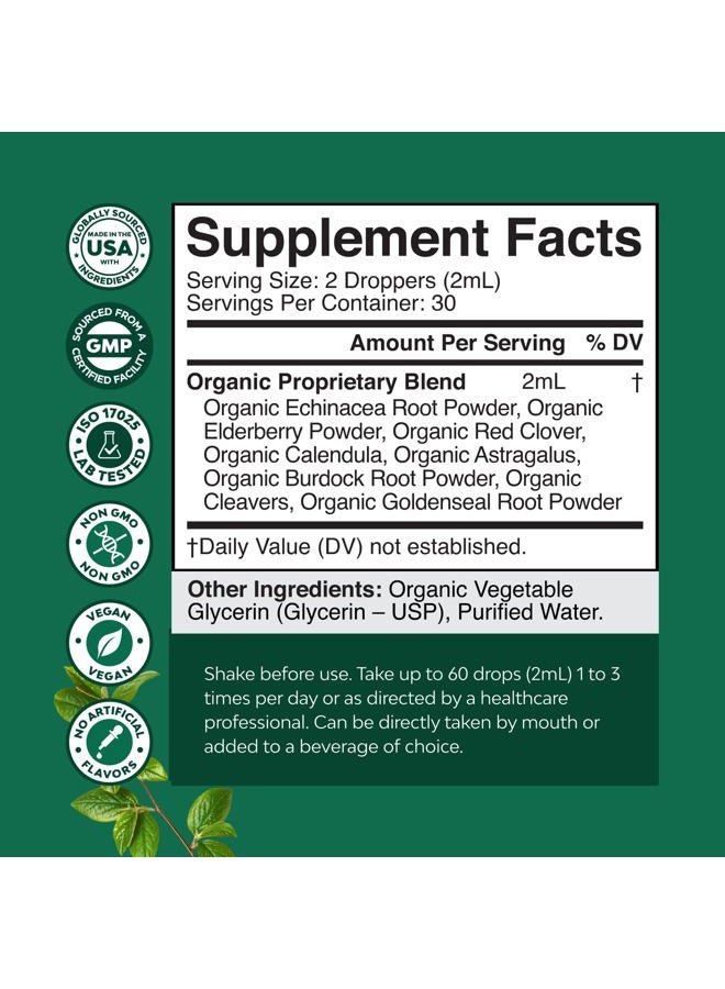 Natures Craft Certified Organic Lymphatic Drainage Drops - Herbal Lymphatic Cleanse and Immune Support Supplement with Echinacea Goldenseal & Red Clover Extract - Vegan Non GMO Alcohol and Sugar Free - 30 Servings - Image 2