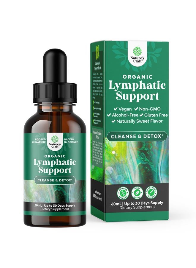 Natures Craft Certified Organic Lymphatic Drainage Drops - Herbal Lymphatic Cleanse and Immune Support Supplement with Echinacea Goldenseal & Red Clover Extract - Vegan Non GMO Alcohol and Sugar Free - 30 Servings - Image 1