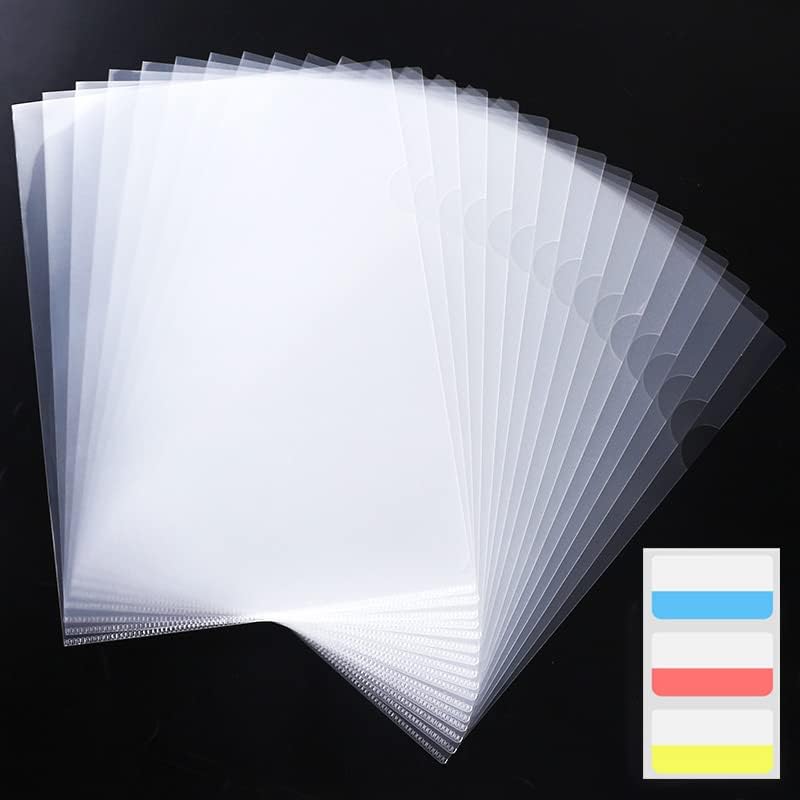 100 Pack Document Clear Plastic Folder Copy Safe Project Pocket LType US Letter Size A4 Paper Sleeves Folders in Transparent with 30 Pieces Index Tabs - Image 1
