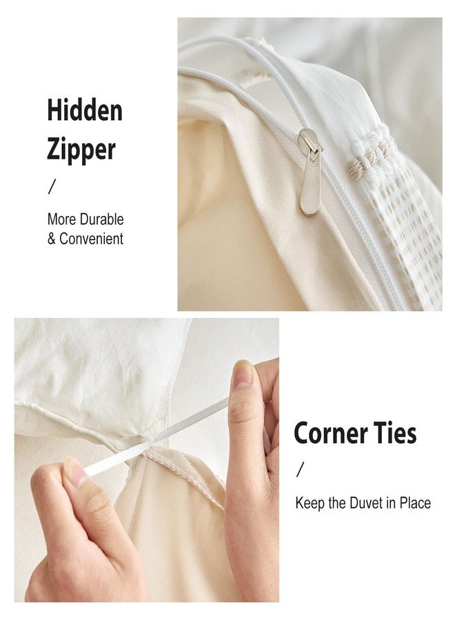 WARMDERN Khaki Striped Weave Duvet Cover King Size, White Knit Boho Duvet Cover Set, Microfiber Textured Bedding Set with Zipper Closure and Corner Ties (Khaki, King) - Image 5