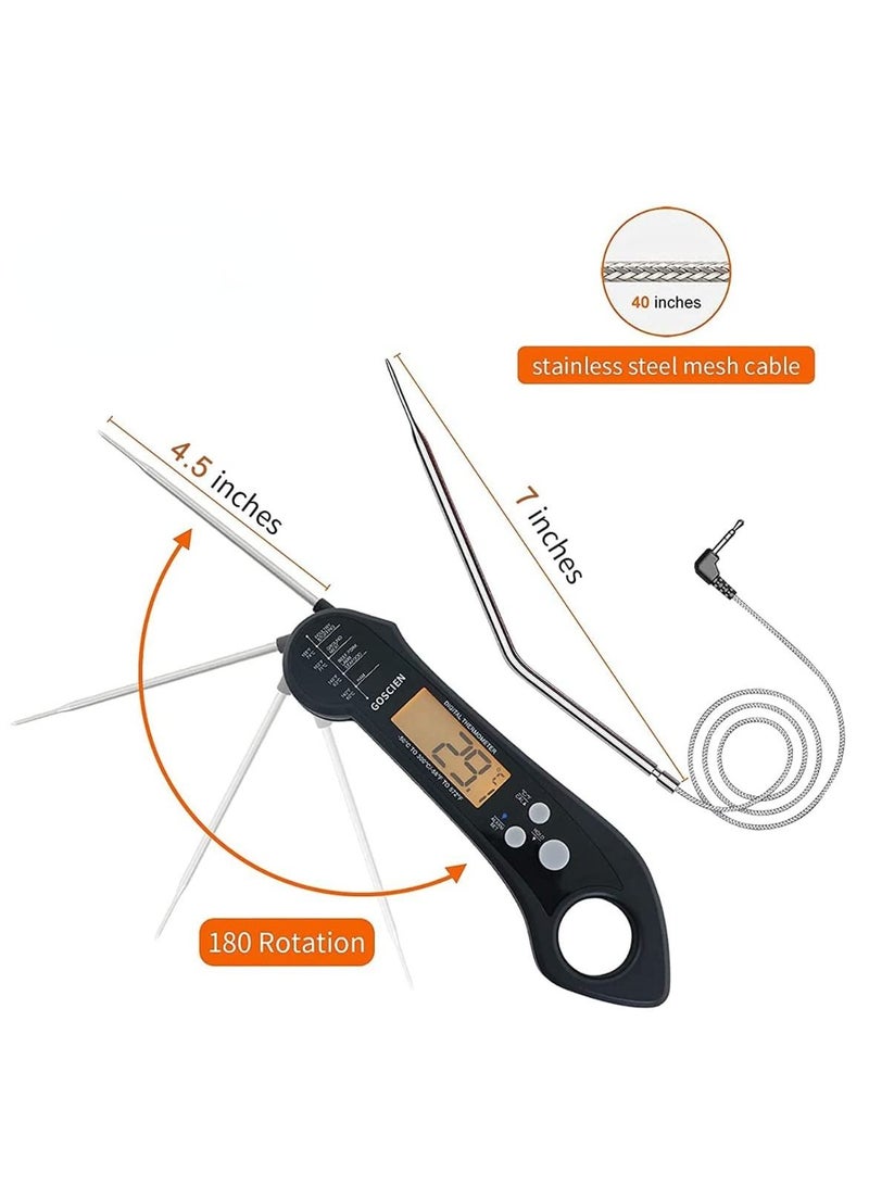 Excefore Instant Read Meat Thermometer for Cooking, Waterproof Digital Food Dual Probe Design with Magnet, Backlight, Calibration and Foldable Deep Frying, Grill, BBQ, Kitchen or Outdoor - Image 2