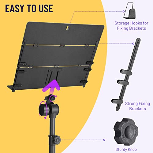 CAHAYA Foldable Sheet Music Stand with Tri-fold Panel Portable Music Stand with Carrying Bag Matte Frosted Metal Material Sturdy Height Adjustable CY0317 - Image 4