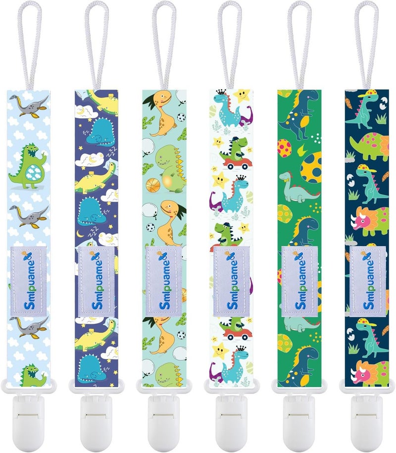 Smlpuame Baby Pacifier Clip - Set of 6 Pieces, Multicoloured Pacifier Clip, Pacifier Clip for Baby Boy and Girl (Dinosaure-2) - Image 1