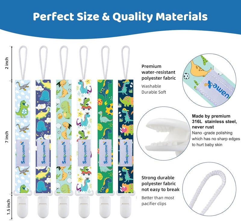 Smlpuame Baby Pacifier Clip - Set of 6 Pieces, Multicoloured Pacifier Clip, Pacifier Clip for Baby Boy and Girl (Dinosaure-2) - Image 4