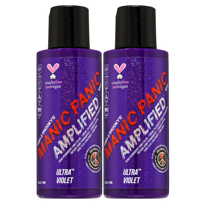 MANIC PANIC Ultra Violet Hair Color  Amplified  2PK Semi Permanent Hair Dye  Cool Blue Toned Violet Color  Vegan PPD  Ammonia Free  For Coloring Hair on Men  Women