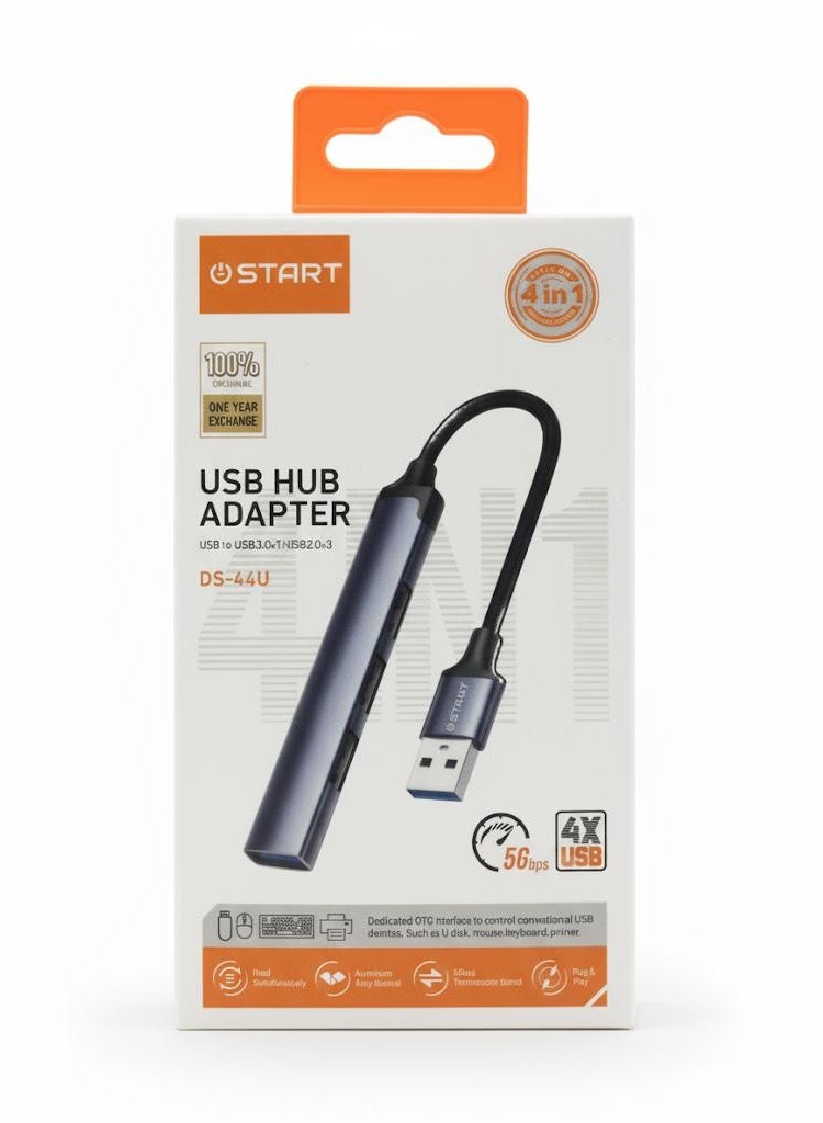 Start 4-Port Portable USB 3.0 Hub With Splitter Adapter Cable Black - Image 1