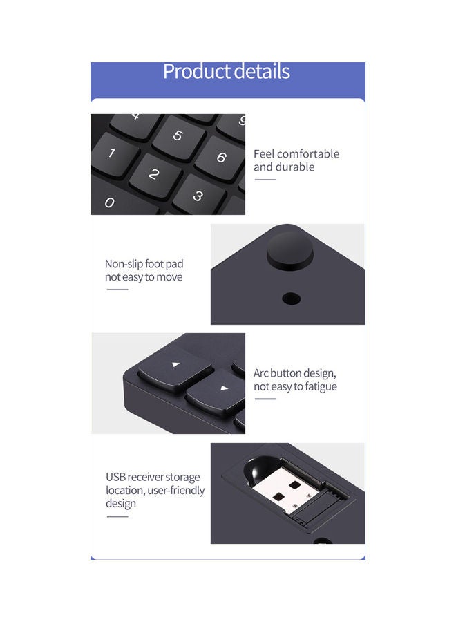 Portable Wireless Numeric Keyboard Black - Image 3