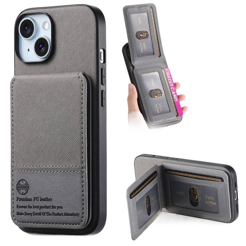 Protective Case | Shockproof Cover for iPhone 15 / 15 Plus / 15 Pro / 15 Pro Max | Card Holder | Silver Grey | PU - Image 1