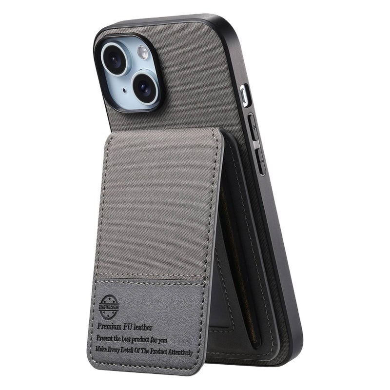 Protective Case | Shockproof Cover for iPhone 15 / 15 Plus / 15 Pro / 15 Pro Max | Card Holder | Silver Grey | PU - Image 3
