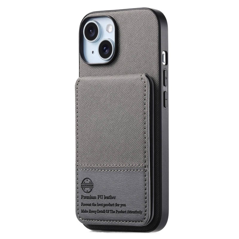 Protective Case | Shockproof Cover for iPhone 15 / 15 Plus / 15 Pro / 15 Pro Max | Card Holder | Silver Grey | PU - Image 4