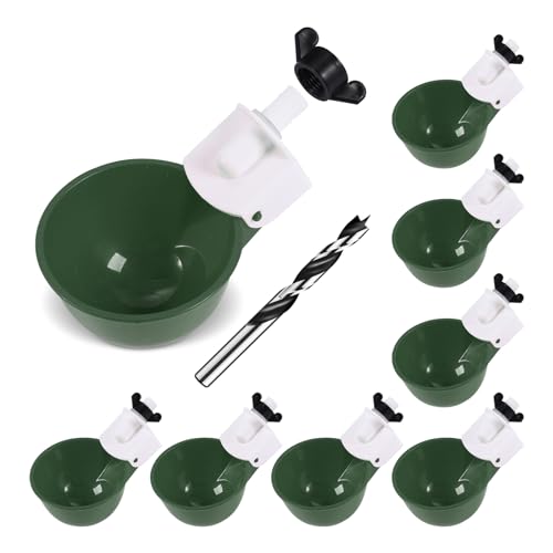 Psarnuk Chicken Waterer Cups (8 Pack/Green) - DIY Automatic Large Chicken Water Feeder for Ducks,Chicks, Turkeys, Quail, Bunny, Bird and Other Various Poultry Dispenser with Matching Drill - Image 1