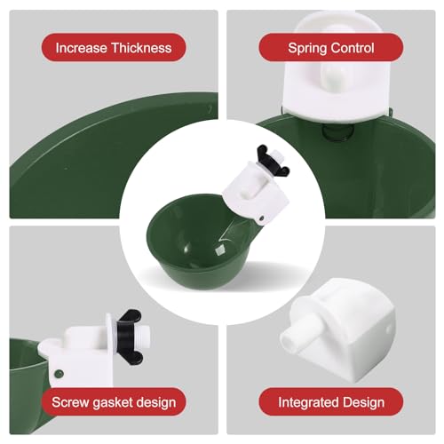 Psarnuk Chicken Waterer Cups (8 Pack/Green) - DIY Automatic Large Chicken Water Feeder for Ducks,Chicks, Turkeys, Quail, Bunny, Bird and Other Various Poultry Dispenser with Matching Drill - Image 5