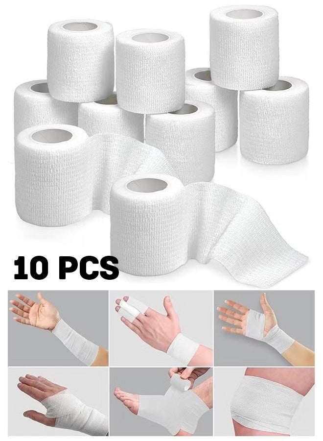 Generic 10 Rolls Self Adhesive Wrap Athletic Tape Gauze Breathable Elastic Cohesive Bandage for Sports Injury  Pet 5*4.5 cm, White - Image 1