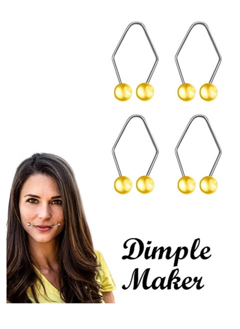 2 Pair Dimple Maker for Cheeks Facial Dimple Trainer to Create Charming Smile Premium Stainless Steel Tool for Natural Dimples Easy Facial Expression Training Yellow