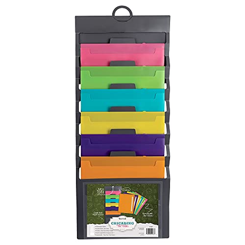 Samsill Cascading Wall File Organizer, Classrom Organization and Storage, 6 Removable Poly Hanging File Folders, Command Center Wall Organizer, Gray with Assorted Fashion Color Folders - Image 1