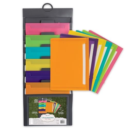 Samsill Cascading Wall File Organizer, Classrom Organization and Storage, 6 Removable Poly Hanging File Folders, Command Center Wall Organizer, Gray with Assorted Fashion Color Folders - Image 2