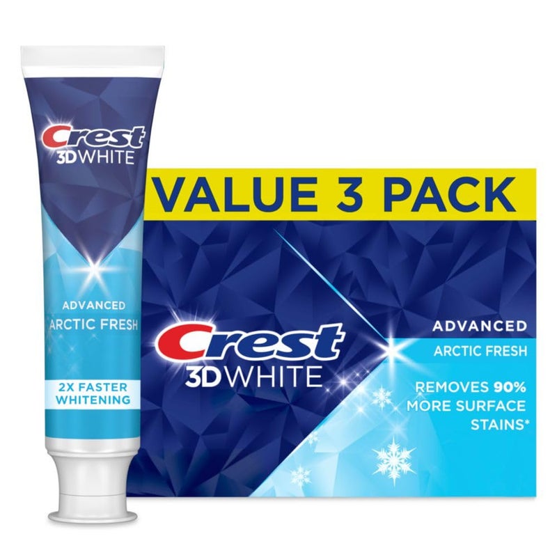 Crest 3D White Advanced Teeth Whitening Toothpaste, Arctic Fresh, 3.3 oz, Pack of 3 - Image 1