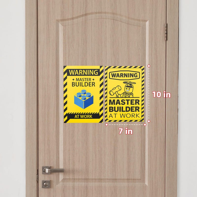 EliteSign 2 Pcs Wall Art Poster Caution Master Builder at Work, Vinyl Building Block Caution for Boys Room DÃ©cor, Fun Design Poster for Kids, Playful Room Decorations Stickers Included - Image 5
