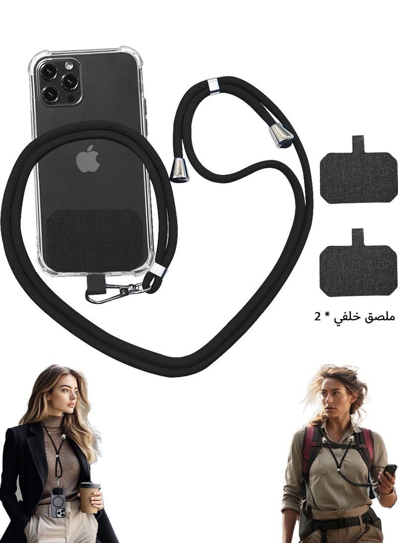 Phone Lanyard, Universal Crossbody Phone Lanyard, Multi-purpose Nylon Patch, Adjustable Shoulder Strap And Neck Strap, Compatible With Most Smartphones, 1 Adjustable Neck Strap, 2 Compatible Pads (black)  - Image 1