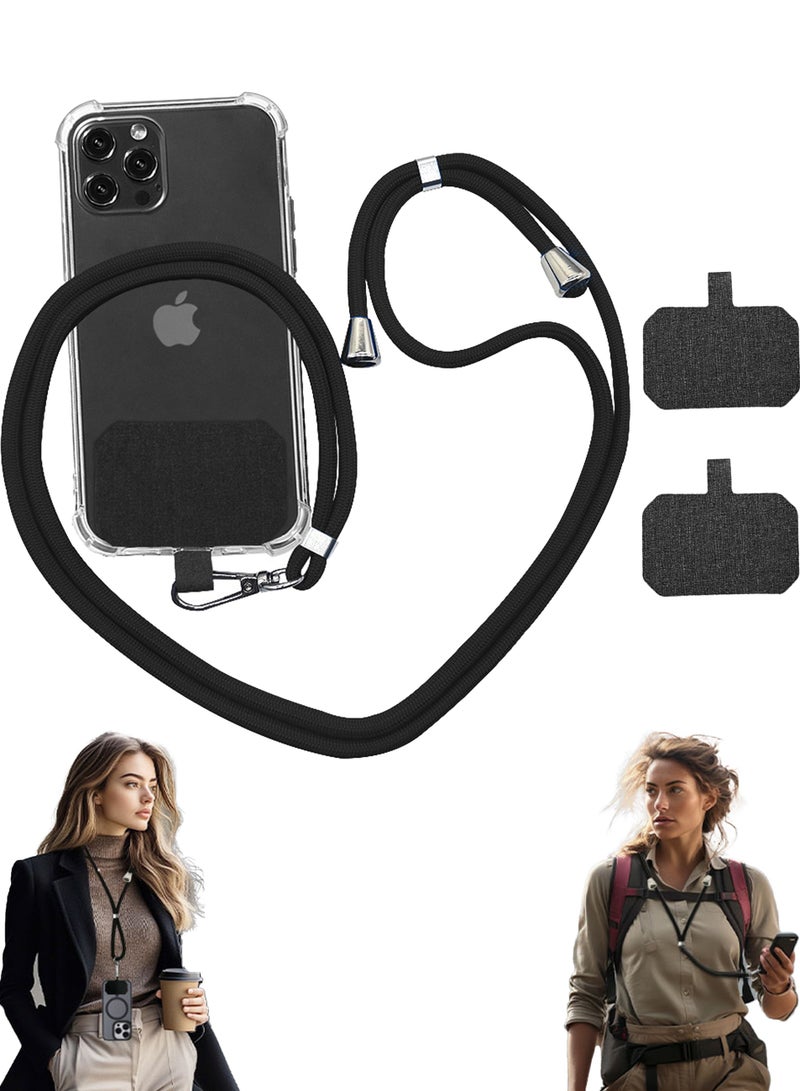 Phone Lanyard, Universal Crossbody Phone Lanyard, Multi-purpose Nylon Patch, Adjustable Shoulder Strap And Neck Strap, Compatible With Most Smartphones, 1 Adjustable Neck Strap, 2 Compatible Pads (black) - Image 1