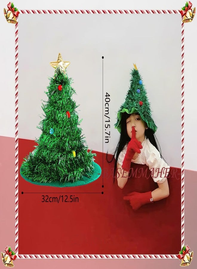 BASEMMAHER Christmas Hat Santa Green Christmas Tree Hat Shiny Tinsel Hat Non-Woven Fabric Rain Silk Glitter Christmas Tree Hat for Women Girls Adults Xmas Party Home Festival Holiday Costume Props - Image 2
