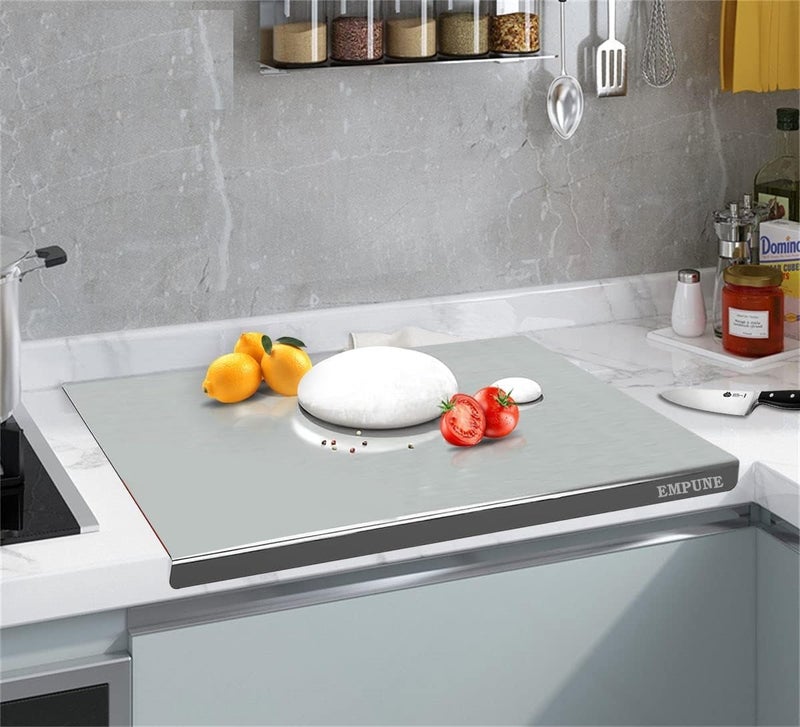 Empune Stainless Steel Chopping Board Cutting Board with Round Edge Kitchen Counter Top with Lip Bend 40 X 32 CM