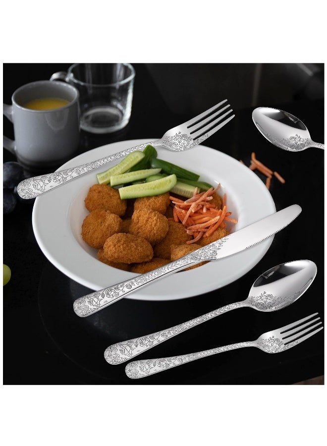 Elegant Floral Stainless Steel Flatware Set of 5 with Rose Design for Everyday Dining and Special Occasions - Image 2