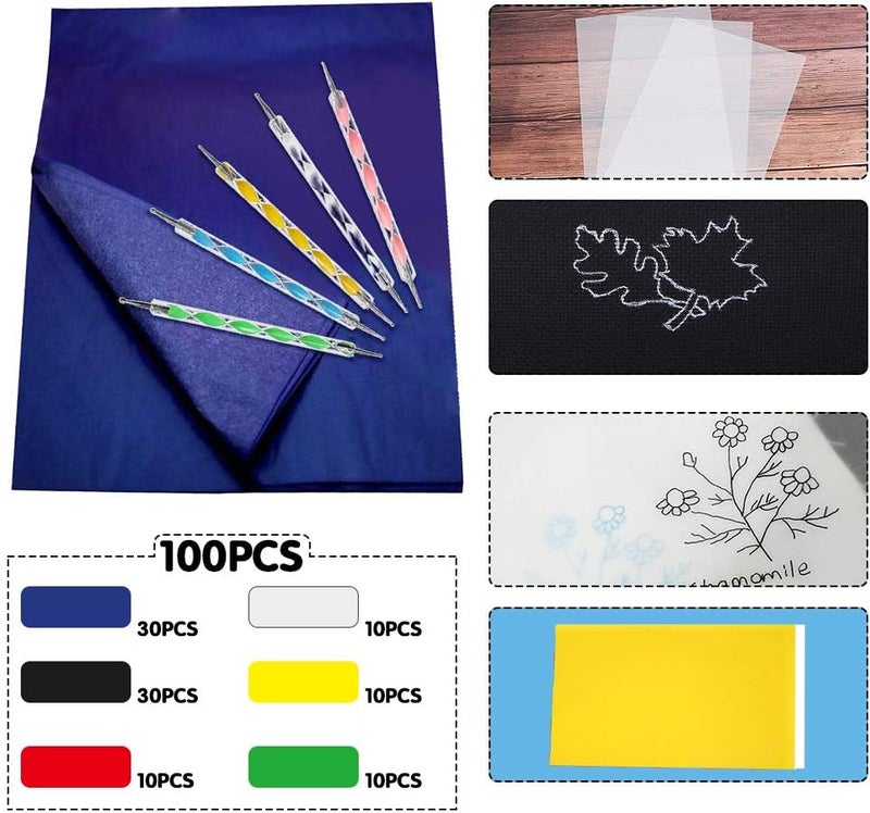 Oubaka 100 Sheets Carbon Transfer Paper,Tracing Paper Carbon Graphite Copy Paper with 5 Pieces Embossing Styluses Stylus Dotting Tools for Wood,Paper,Canvas and Other Art Surfaces 8.3 x 11.7inch - Image 2