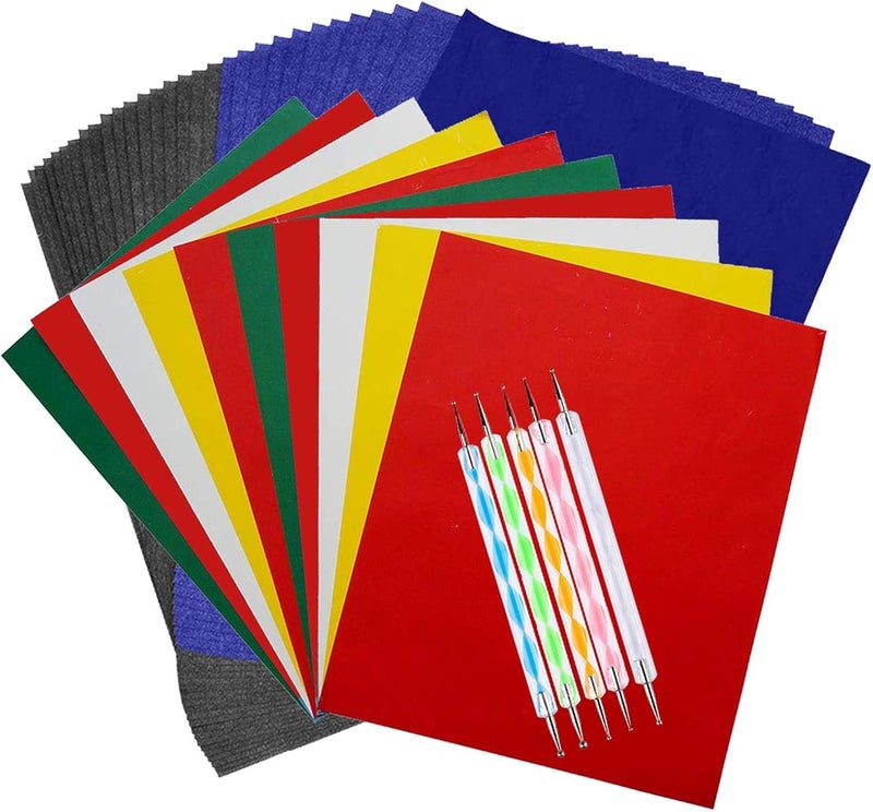 Oubaka 100 Sheets Carbon Transfer Paper,Tracing Paper Carbon Graphite Copy Paper with 5 Pieces Embossing Styluses Stylus Dotting Tools for Wood,Paper,Canvas and Other Art Surfaces 8.3 x 11.7inch - Image 1
