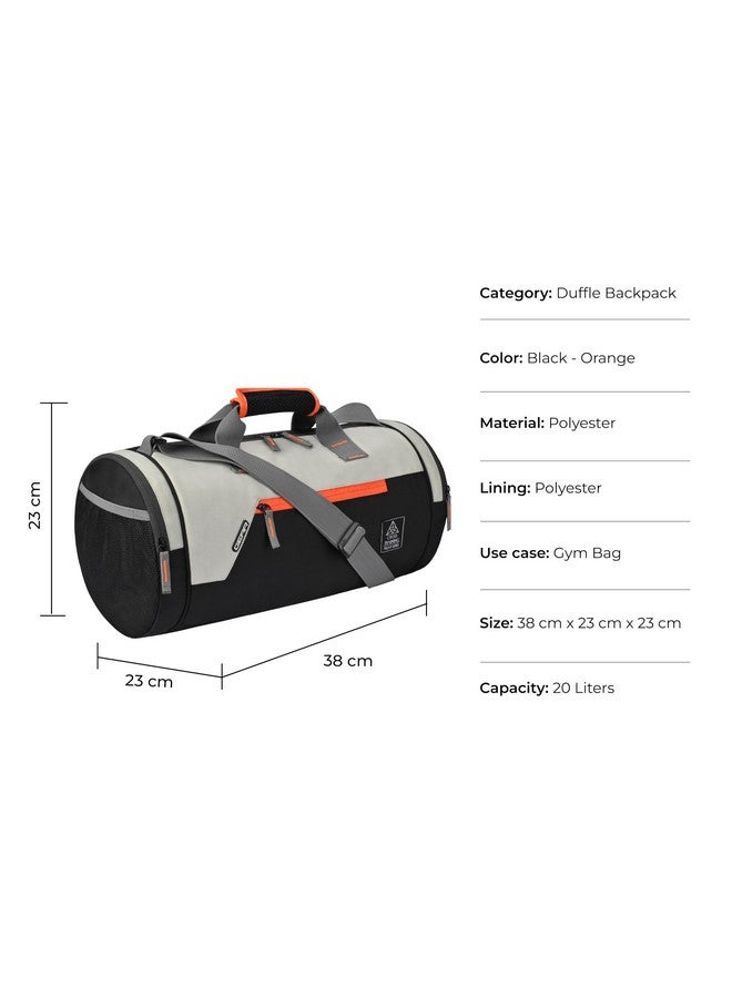 Gear Cross Training 26L Water Resistant Travel Duffle Bag/Gym Bag for Men/Women - Black Orange - Image 2