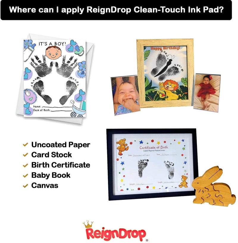 ReignDrop Inkless Large Clean Touch Ink Pad Kit for Baby Footprint, Handprint & Pet Paw Print - No Ink Mess, Clear Print, Smudge Resistant, Long Lasting, Baby Safe, Includes 2 Cardstock(Clean-Touch - Red) - Image 4