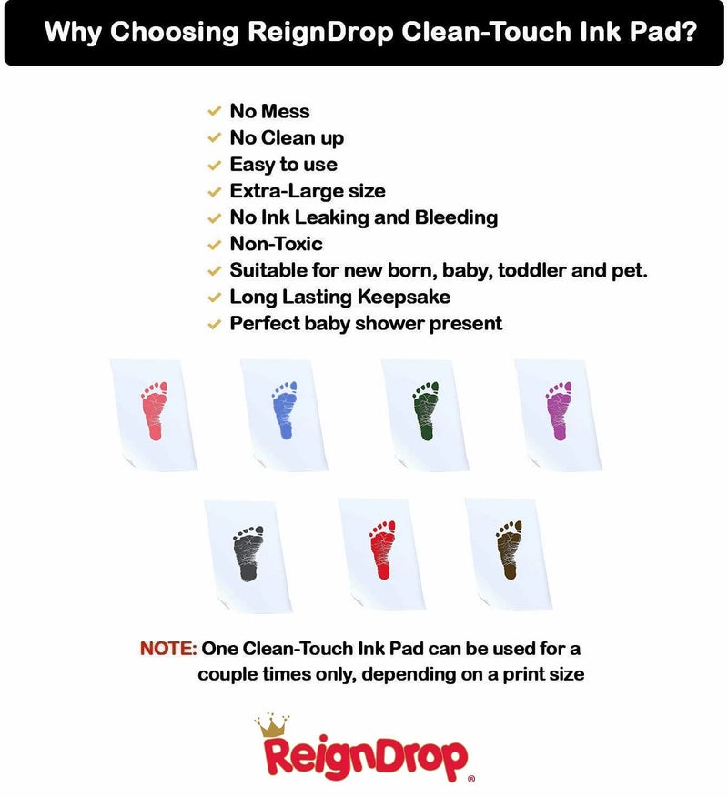 ReignDrop Inkless Large Clean Touch Ink Pad Kit for Baby Footprint, Handprint & Pet Paw Print - No Ink Mess, Clear Print, Smudge Resistant, Long Lasting, Baby Safe, Includes 2 Cardstock(Clean-Touch - Red) - Image 5