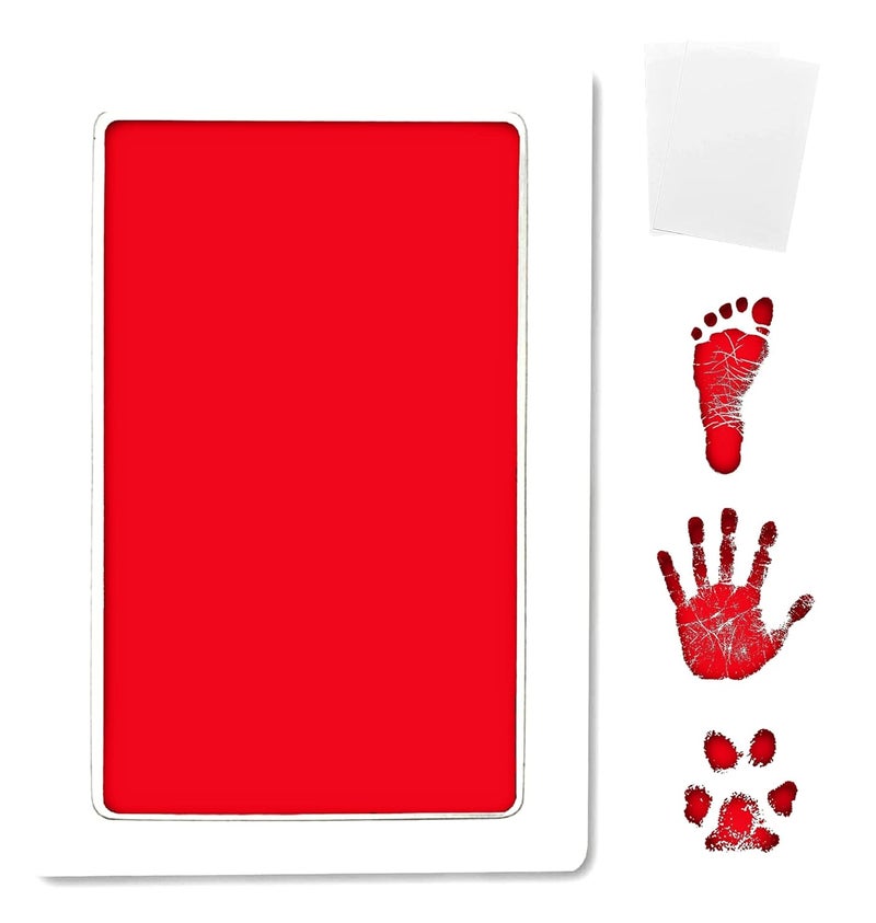 ReignDrop Inkless Large Clean Touch Ink Pad Kit for Baby Footprint, Handprint & Pet Paw Print - No Ink Mess, Clear Print, Smudge Resistant, Long Lasting, Baby Safe, Includes 2 Cardstock(Clean-Touch - Red) - Image 1