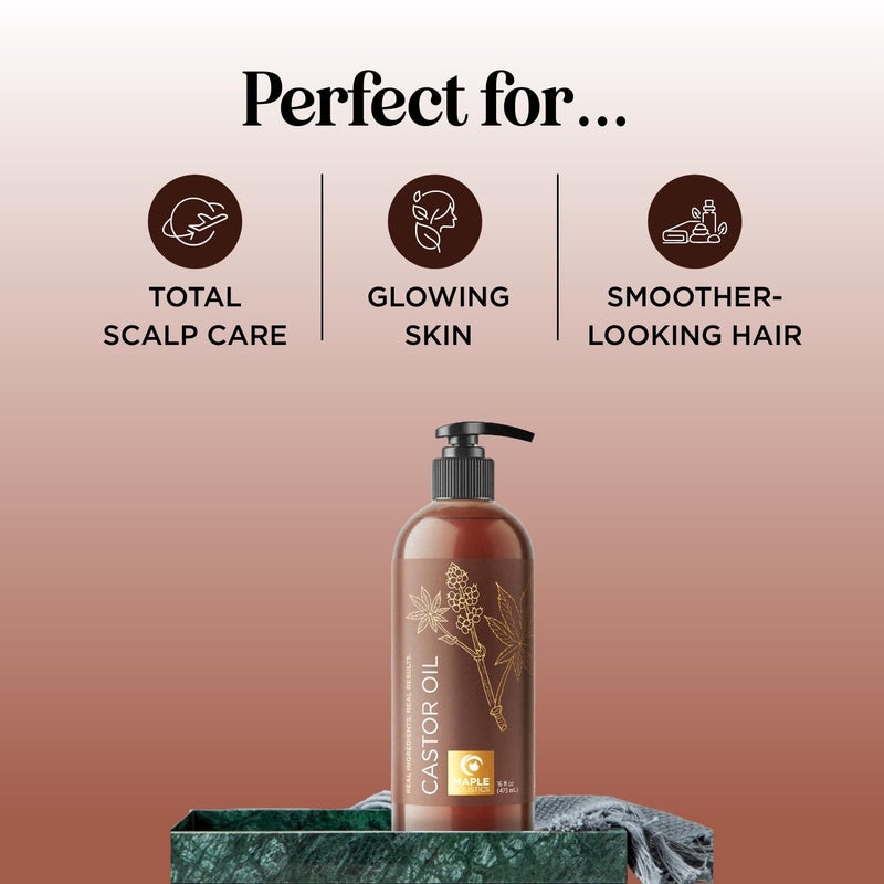 Maple Holistics Pure Castor Oil for Body & Skin Care Great for Wraps & Compresses - Castor Oil for Hair Skin and Nails plus Eyelashes and Eyebrows - Natural Carrier Oil for Essential Oils Mixing (Large 16 Fl Oz) - Image 1