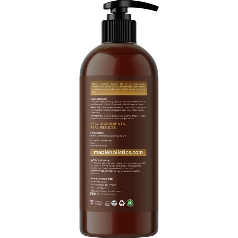 Maple Holistics Pure Castor Oil for Body & Skin Care Great for Wraps & Compresses - Castor Oil for Hair Skin and Nails plus Eyelashes and Eyebrows - Natural Carrier Oil for Essential Oils Mixing (Large 16 Fl Oz) - Image 4