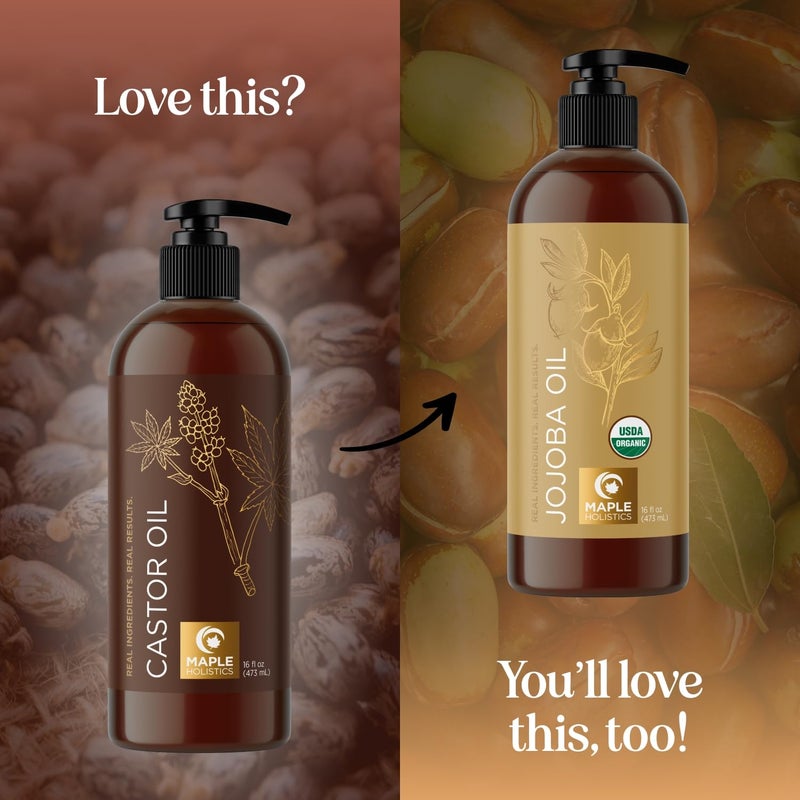 Maple Holistics Pure Castor Oil for Body & Skin Care Great for Wraps & Compresses - Castor Oil for Hair Skin and Nails plus Eyelashes and Eyebrows - Natural Carrier Oil for Essential Oils Mixing (Large 16 Fl Oz) - Image 3