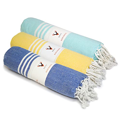 PATVY Bath Towels|Light Weight Turkish Style Cotton Bath Towels for Men|75X150Cm Quick Absorption &Faster Drying Bath Towel for Women|100% Cotton(Pack Of 3,Royal Blue,Yellow&Water Green),Large,90 TC - Image 1