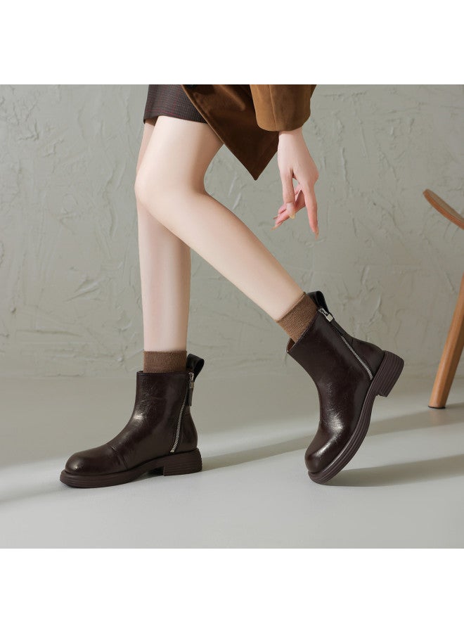 AME Fashion Academy Style Ankle Boots Women's 2025 New Design, Side Zipper, Personalized Stacked Boots, Comfortable Short Boots - Image 5