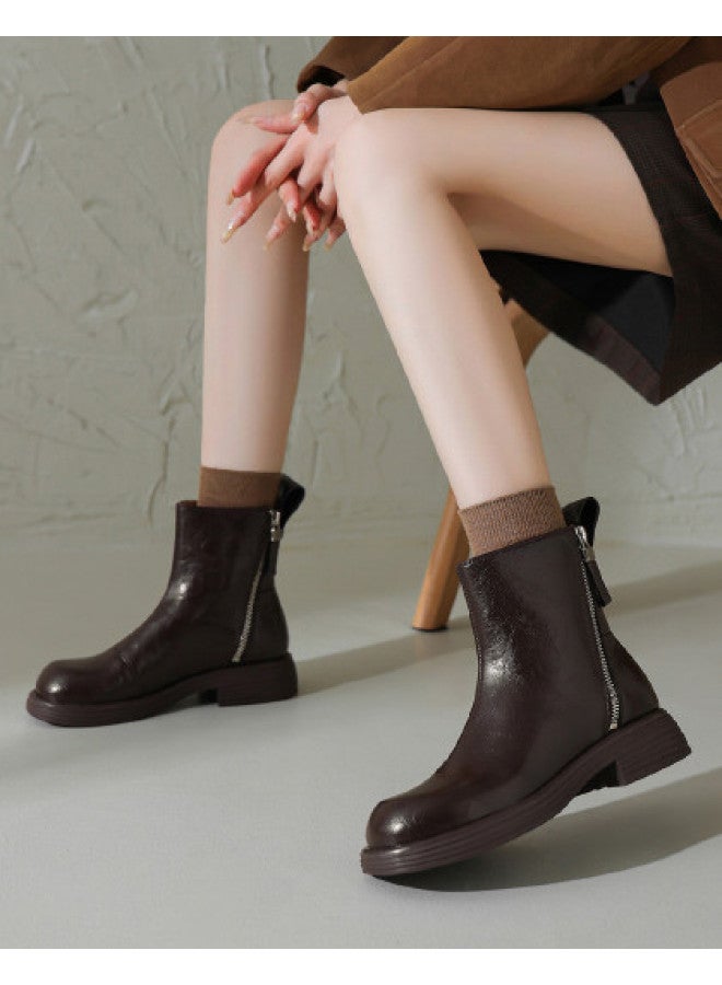 AME Fashion Academy Style Ankle Boots Women's 2025 New Design, Side Zipper, Personalized Stacked Boots, Comfortable Short Boots - Image 1