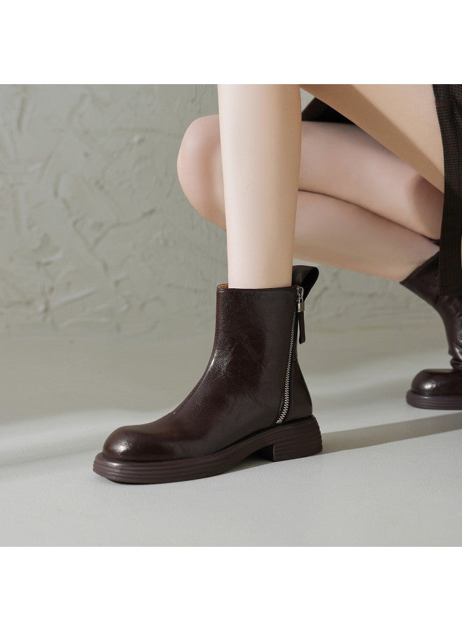 AME Fashion Academy Style Ankle Boots Women's 2025 New Design, Side Zipper, Personalized Stacked Boots, Comfortable Short Boots - Image 4