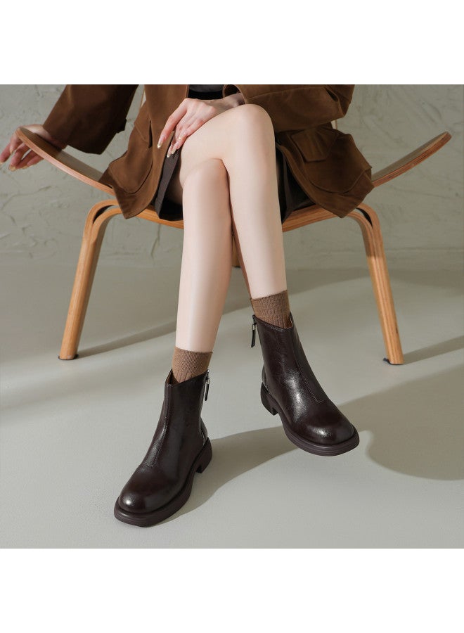AME Fashion Academy Style Ankle Boots Women's 2025 New Design, Side Zipper, Personalized Stacked Boots, Comfortable Short Boots - Image 3