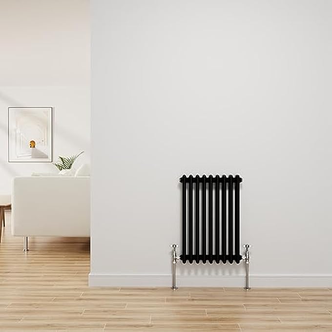 TRADITIONAL RADIATOR BLACK CAST IRON 2 COLUMN HORIZONTAL CENTRAL HEATING BATHROOM RADIATORS 600X425MM - Image 1