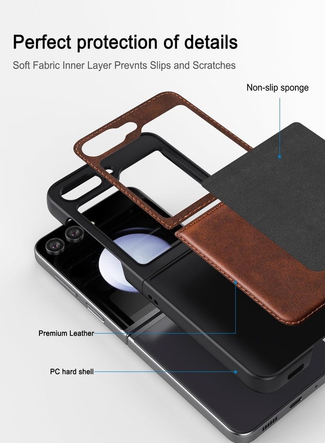 Foluu for Samsung Galaxy Z Flip 5 5G Case, Leather Case, PU Leather + Hard PC Shell Ultra Thin Slim Durable Protective Phone Case Cover for Samsung Galaxy Z Flip5 5G 2023 (Brown) - Image 4