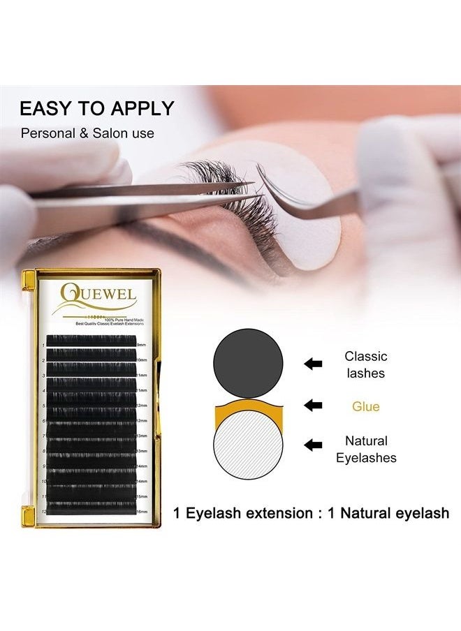 QUEWEL - Individual Eyelash Extension 0.03 D Curl Mixed Tray 9-16mm Classic Volume Lash Extensions Supplies .03/.05/.07/.10/.15/.18/.20 C/D Single Eyelashes 9-25 Silk Individual Lashes (0.03 D MIX9-16mm) - Image 1