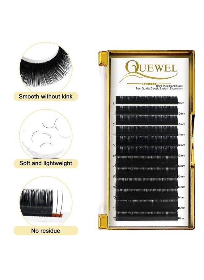 QUEWEL - Individual Eyelash Extension 0.03 D Curl Mixed Tray 9-16mm Classic Volume Lash Extensions Supplies .03/.05/.07/.10/.15/.18/.20 C/D Single Eyelashes 9-25 Silk Individual Lashes (0.03 D MIX9-16mm) - Image 1