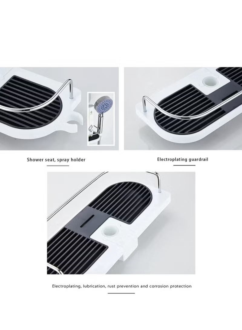 Sweet Bathroom Storage Shelf, Adjustable Shower Shelf No Punch Shelf Box Bathroom Lift Tray Multifunctional Soap Dish Shampoo Shower Gel Holder Snap-on Shower Accessories (18-25mm) - Image 4